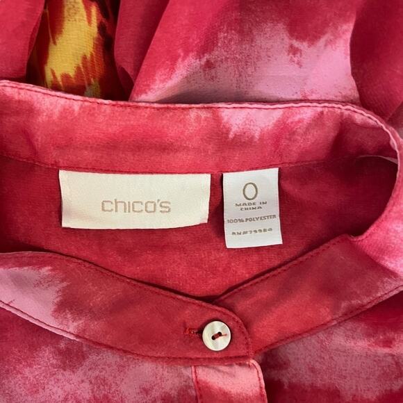 Chicos Pink Orange Button Down Sheer 3/4 Sleeve Long Line Top Shirt Blouse 0/ S - Picture 13 of 15